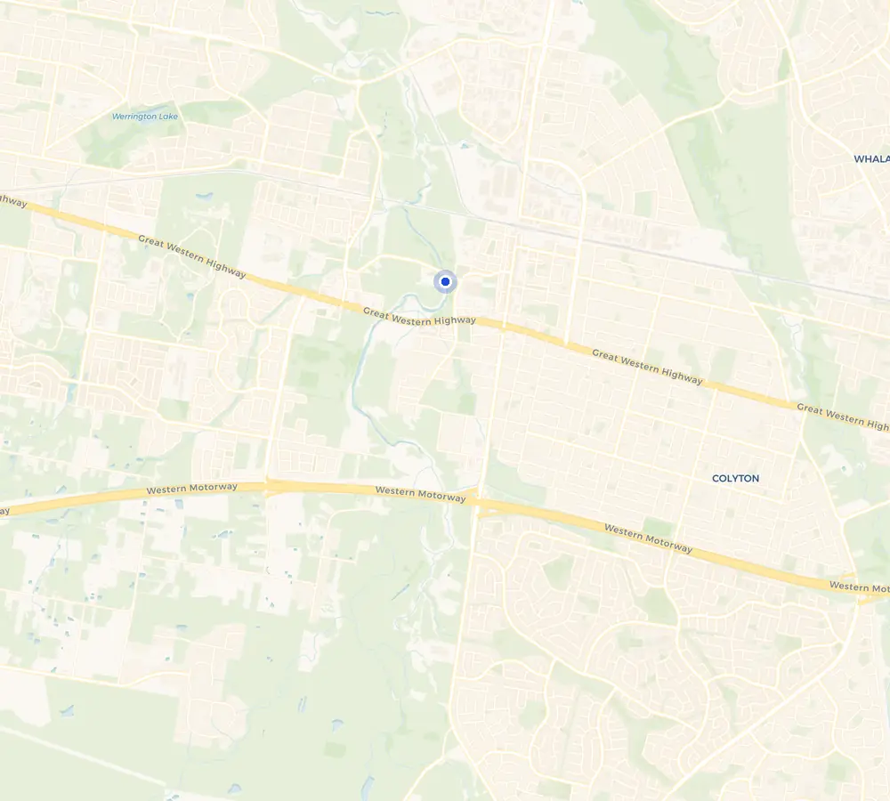 Map of the St Marys service area and the surrounding Western Sydney, showing St Marys and the nearby streets we cover.